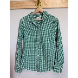 Women's J. Crew Green and White Gingham Stretch Perfect Button Down Size S